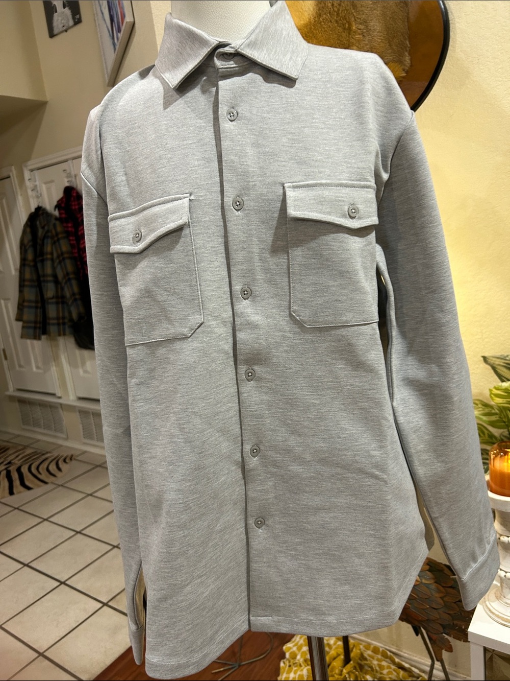 Reiss gray casual collared to pocket button down heavy duty shirt